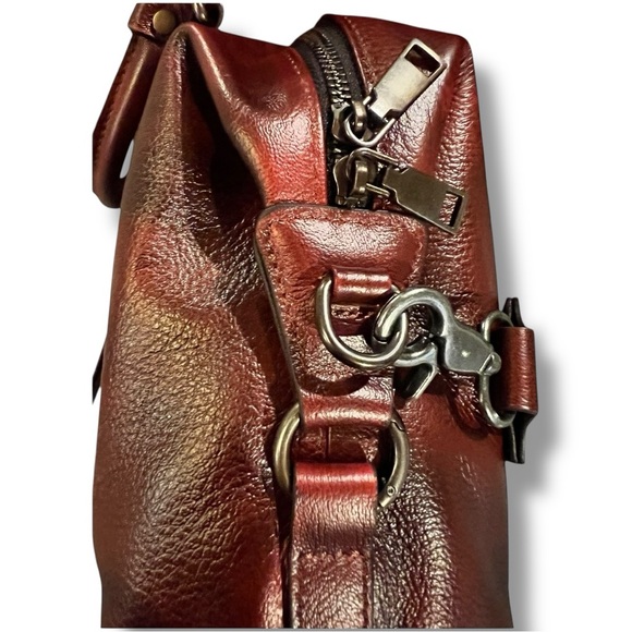 Mahogany LEATHER doctor bag/handbag. Versatile styling w/scarf shoulder strap. - Picture 4 of 13